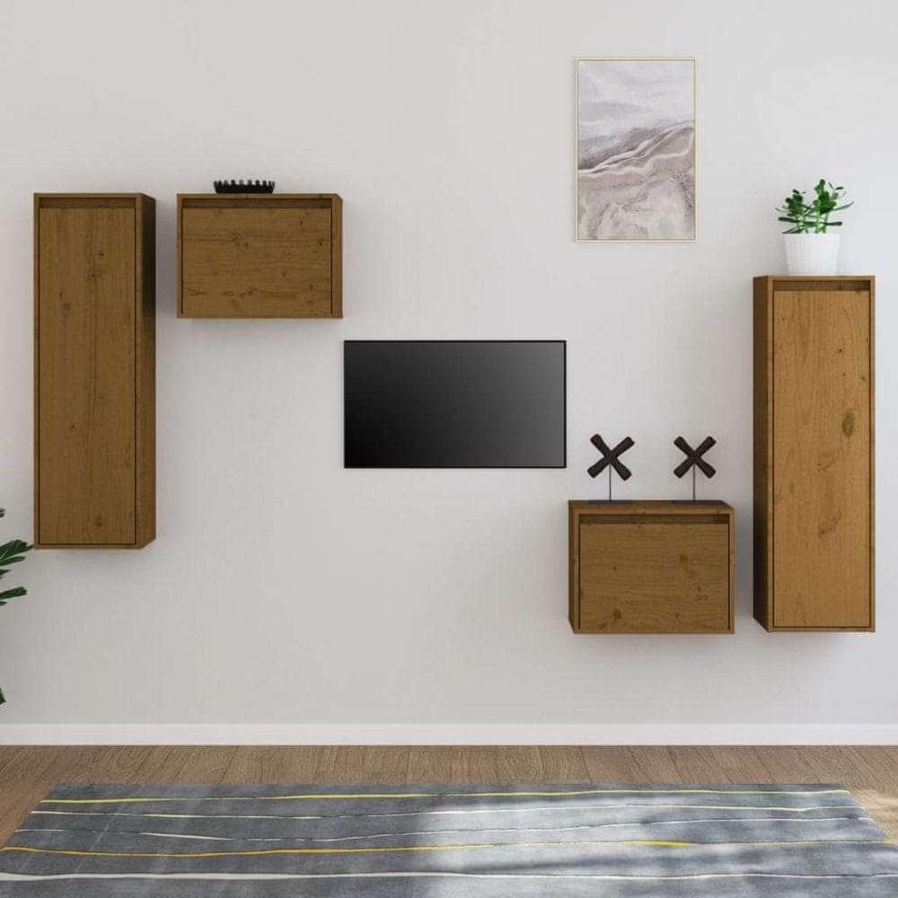 Vidaxl TV skrinky, 4 ks, medovo hnedá, masívne borovicové drevo